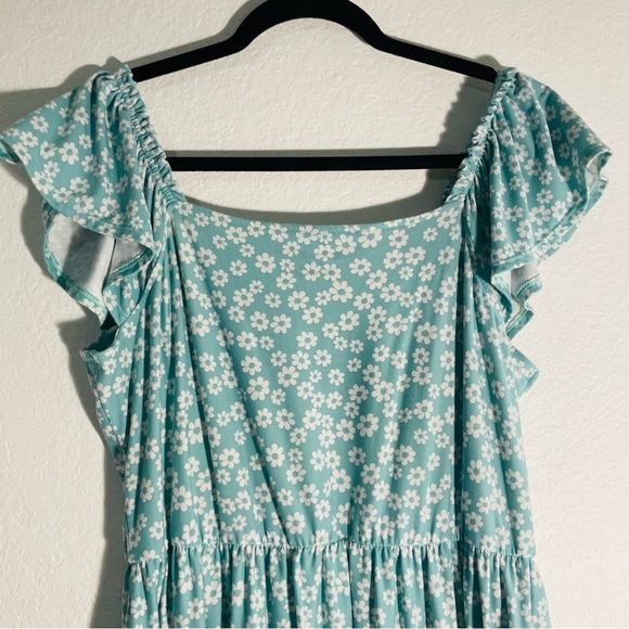 No Boundaries woman mini prairie dress size XXL over the shoulder mint floral - Picture 8 of 11